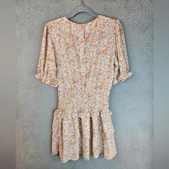 Lulu's Womens Isn't She Darling Blush Floral Puff Sleeve Mini Dress Sz L Spring - Picture 11 of 15